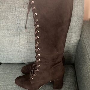 Tall Black Suede Lace up Boots